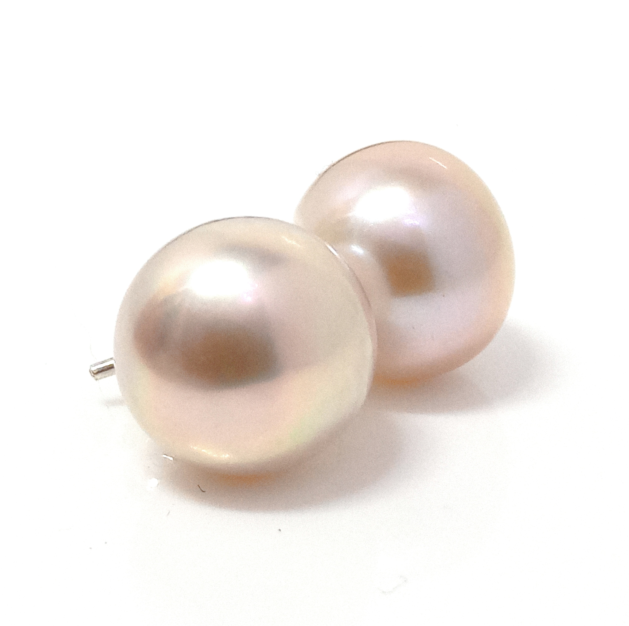 Pale Peach 11-11.5mm Silver Stud Earrings